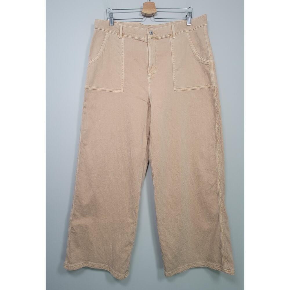 American Eagle Baggy Pants Wide Leg Womens 16 Short High Rise Tan